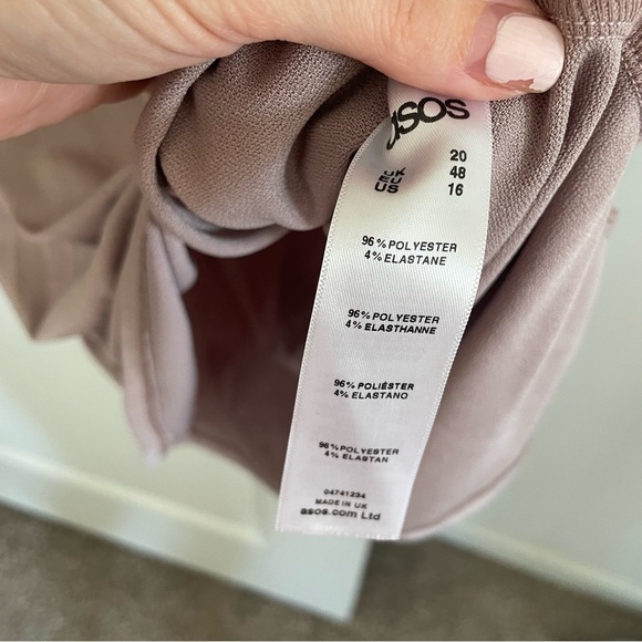 Asos Taupe Semi Formal Dress with V-Neck Gathered Bust and 3/4 Sleeves - Picture 6 of 13